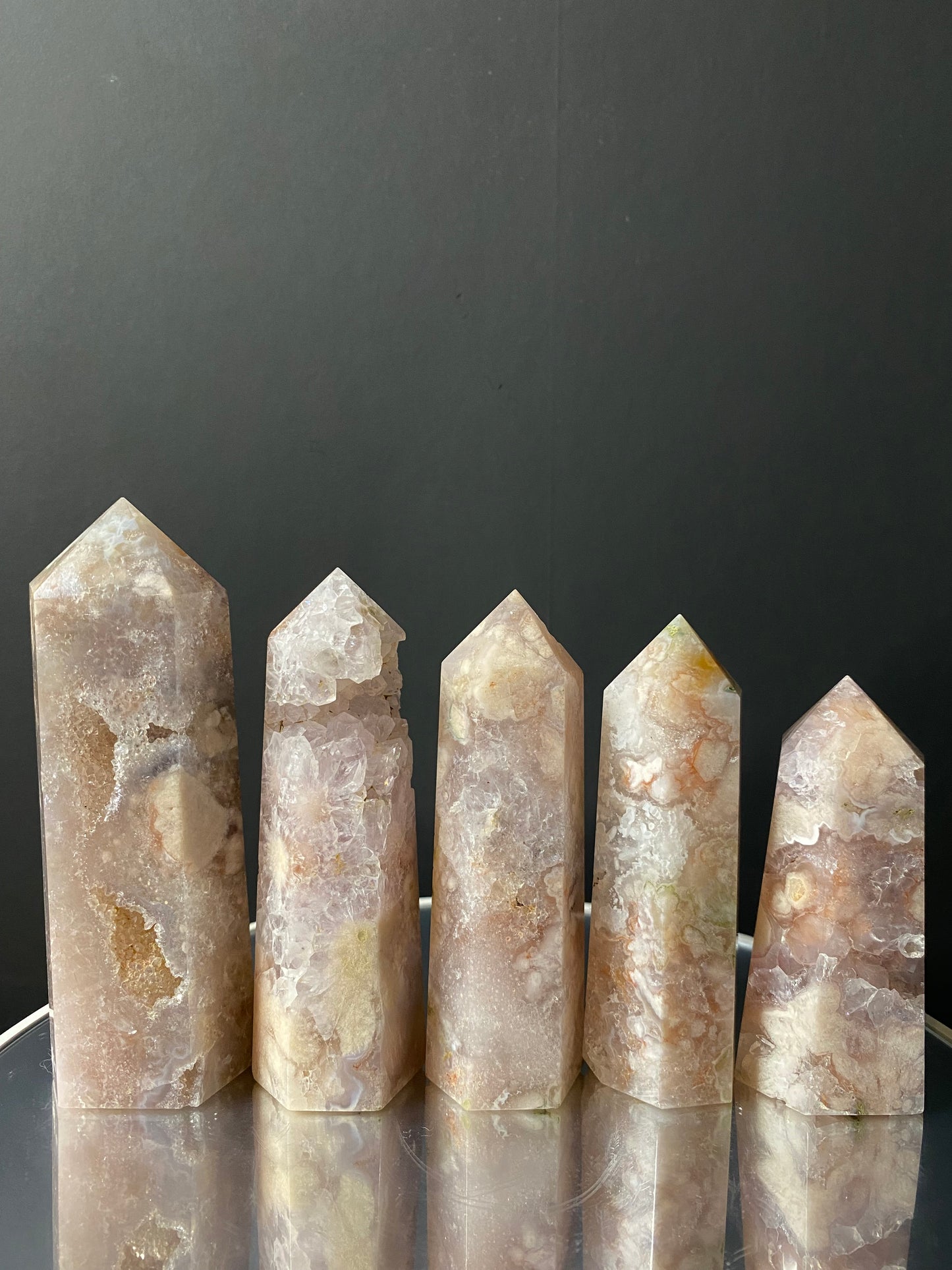 PINK AMETHYST FLOWER AGATE TOWERS F - J