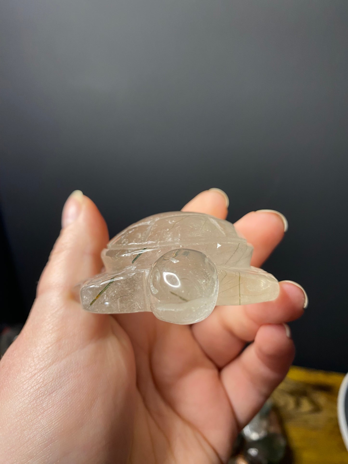 CLEAR QUARTZ TURTLE WITH RUTILE INCLUSIONS (IMPERFECT)