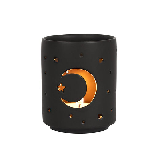 SMALL BLACK MYSTICAL MOON CUT OUT TEALIGHT HOLDER