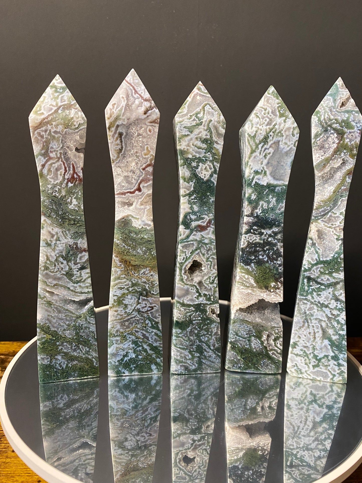 MOSS AGATE SLENDER TOWERS A - E