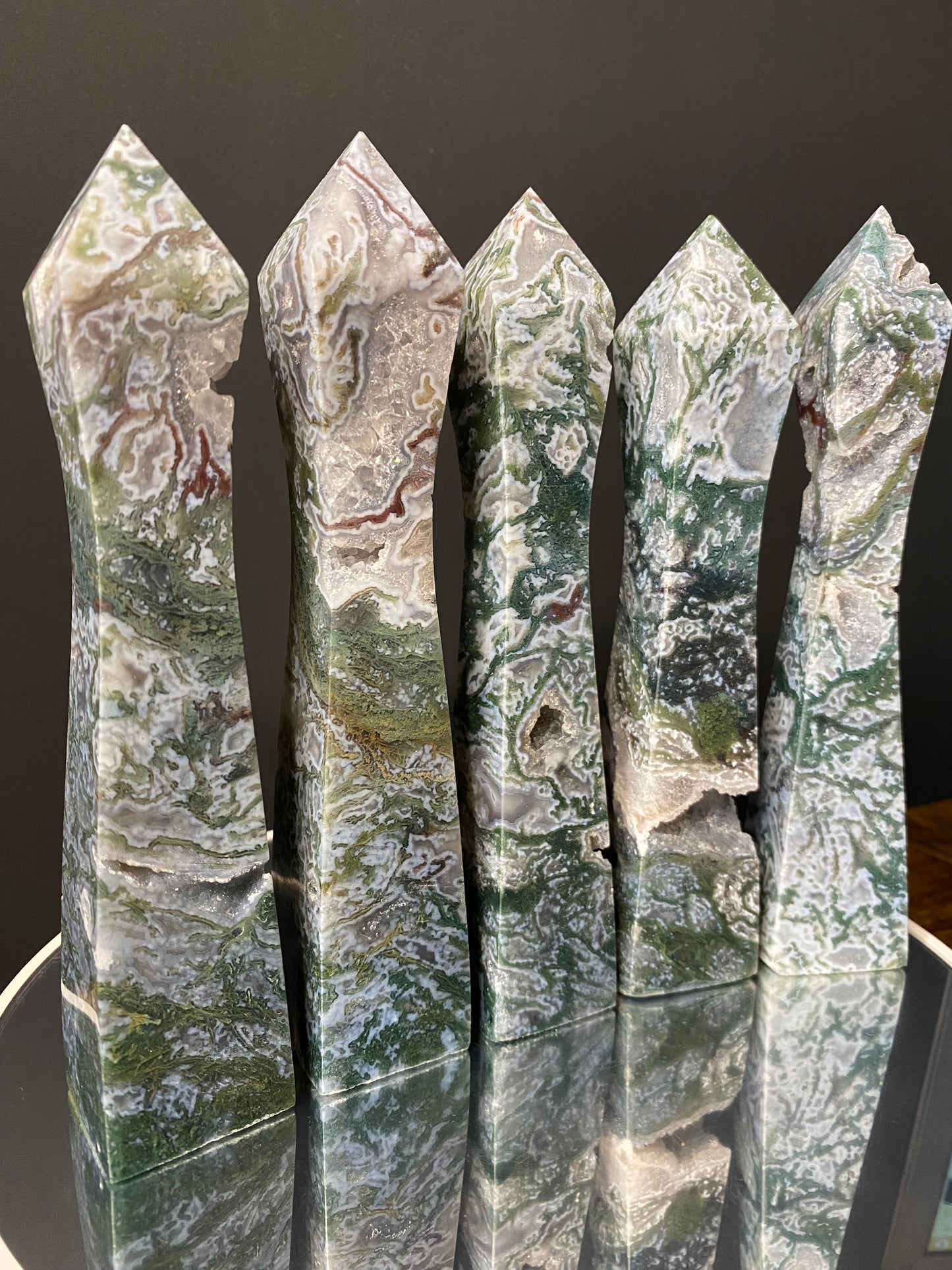 MOSS AGATE SLENDER TOWERS A - E