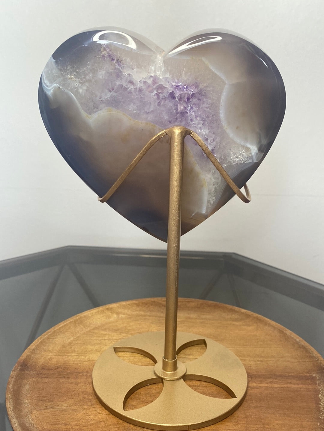 AMETHYST AGATE DRUZY HEART CARVING WITH STAND