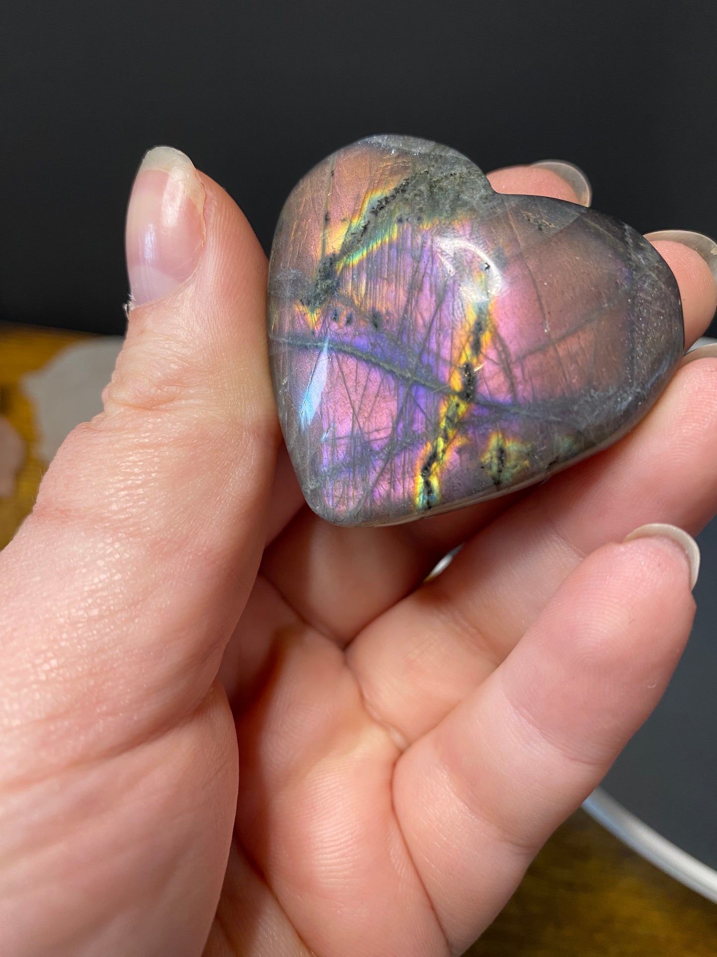 LABRADORITE FLASHY HEART CARVING