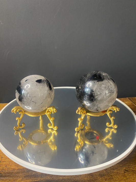 BLACK TOURMALINE IN QUARTZ SPHERES A - B