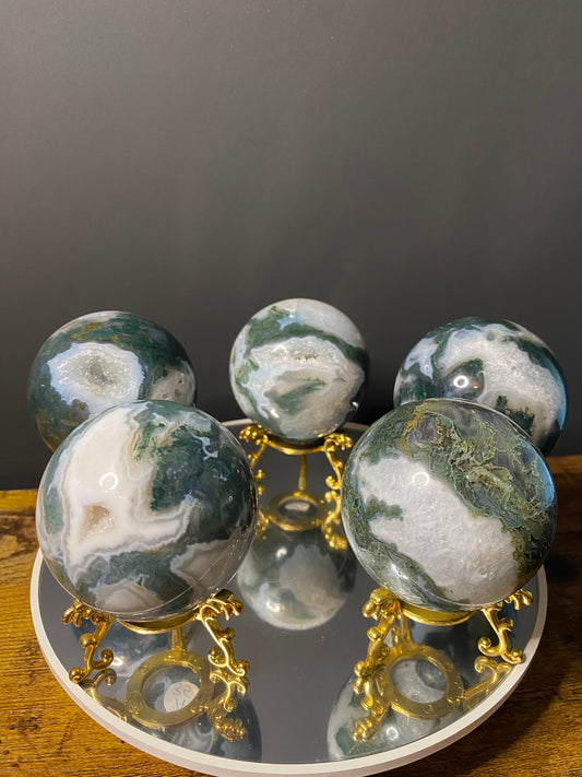 MOSS AGATE SPHERES A - E