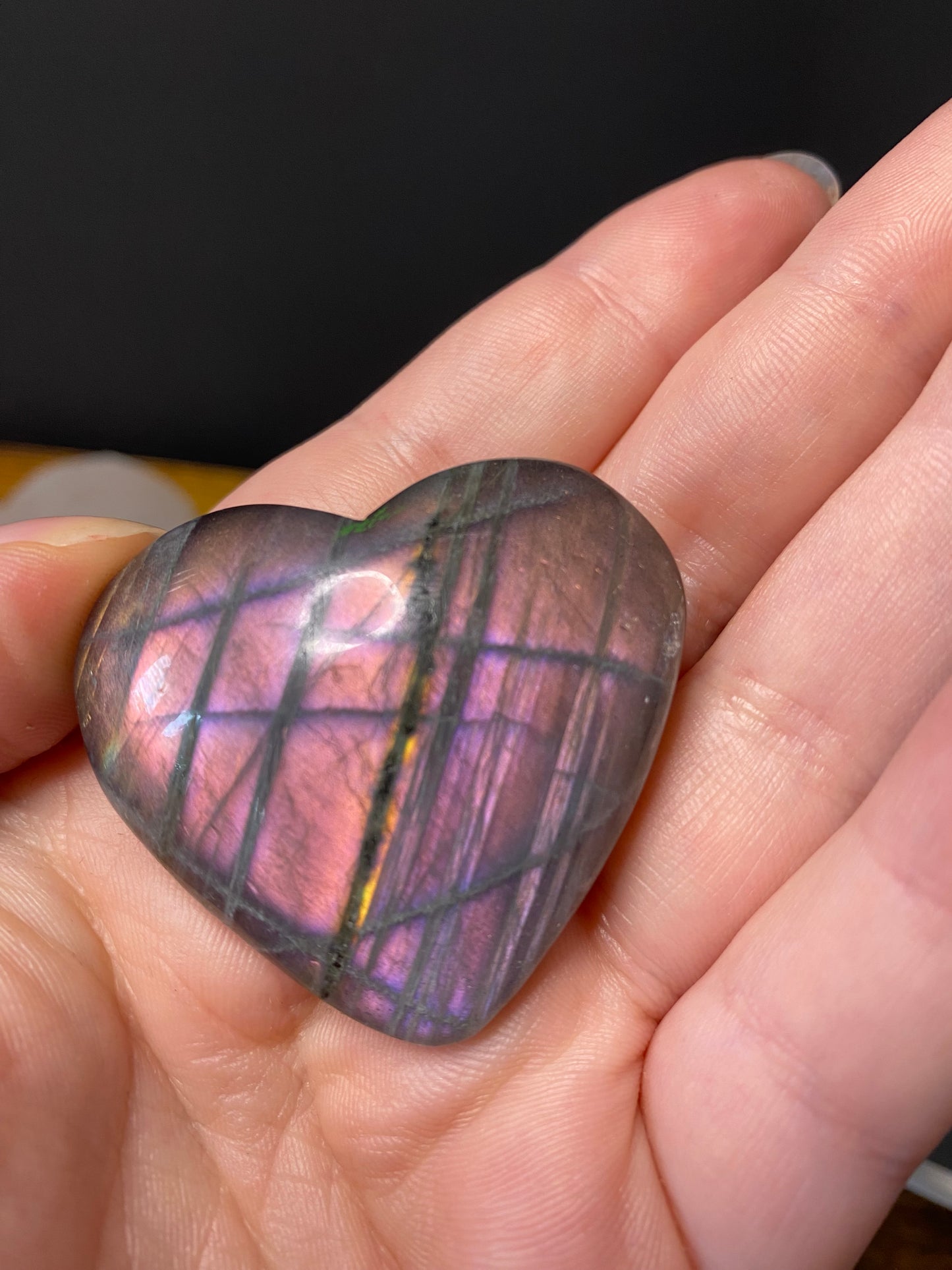 LABRADORITE FLASHY HEART CARVING