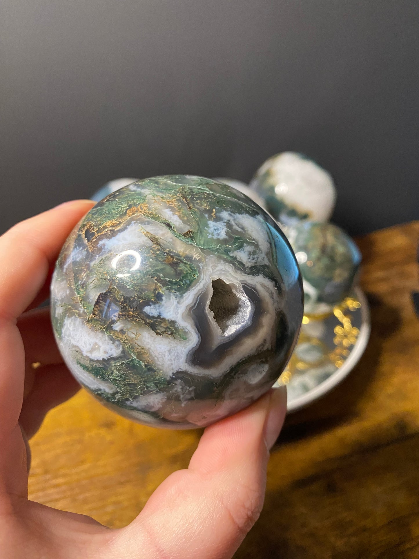 MOSS AGATE SPHERES F - J