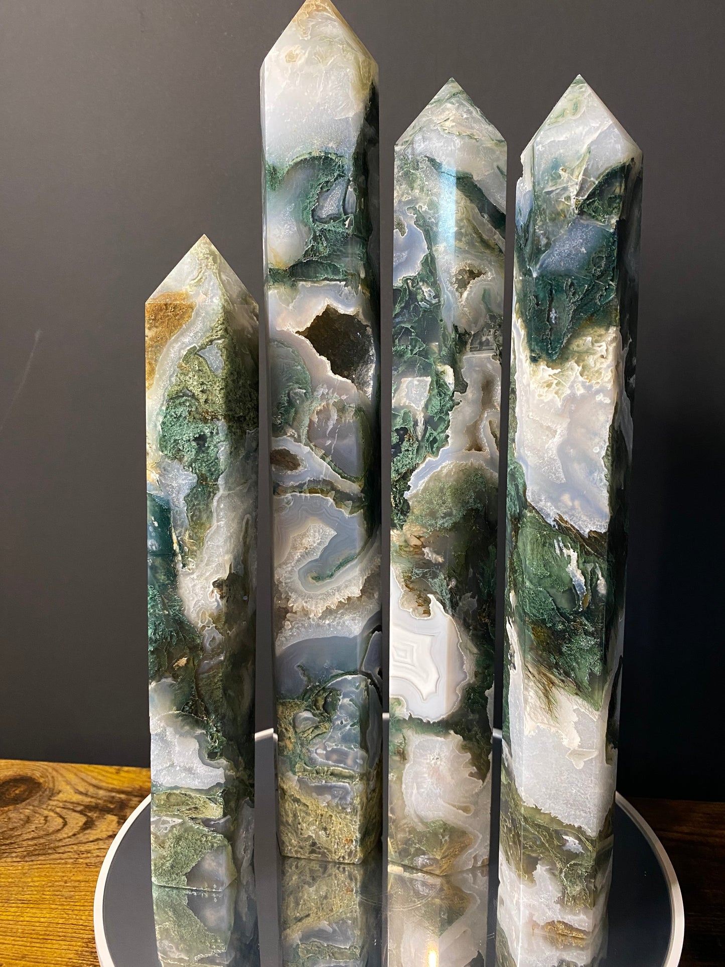 LARGE MOSS AGATE TOWERS