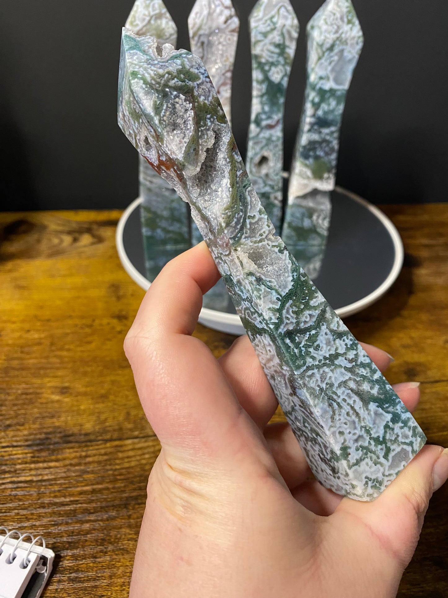 MOSS AGATE SLENDER TOWERS A - E