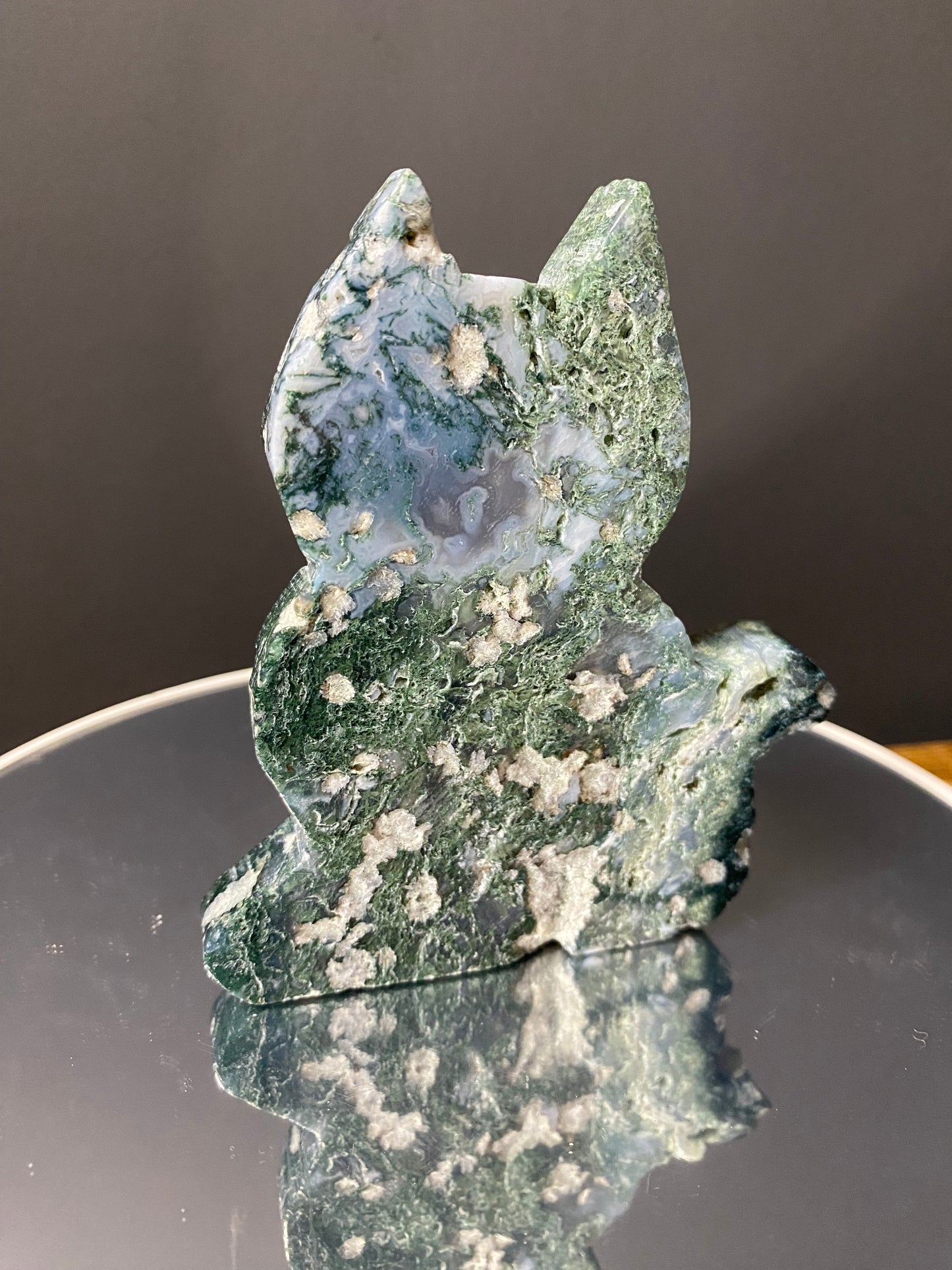 IMPERFECT MOSS AGATE KITTY CARVING