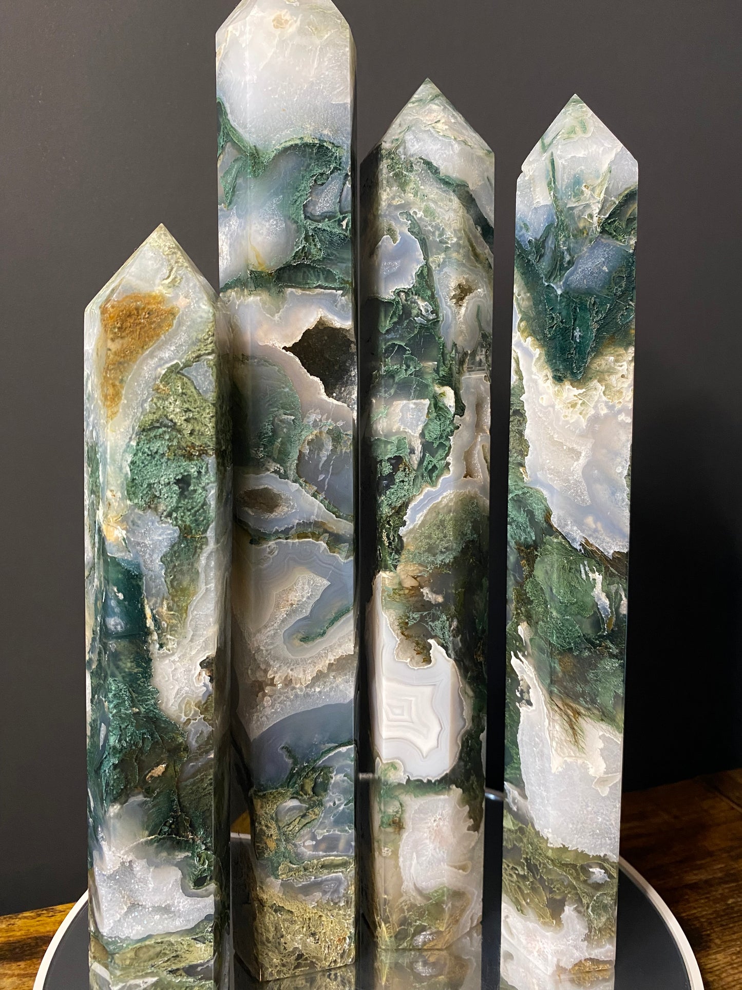 LARGE MOSS AGATE TOWERS