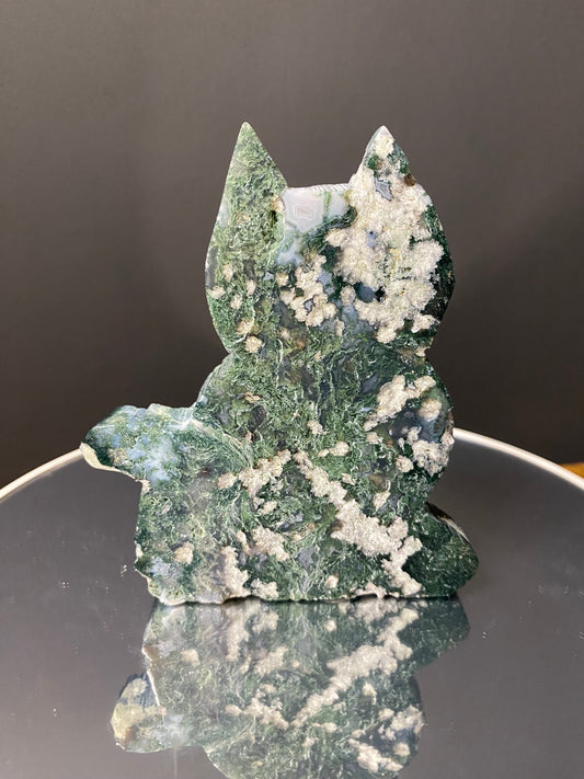 IMPERFECT MOSS AGATE KITTY CARVING