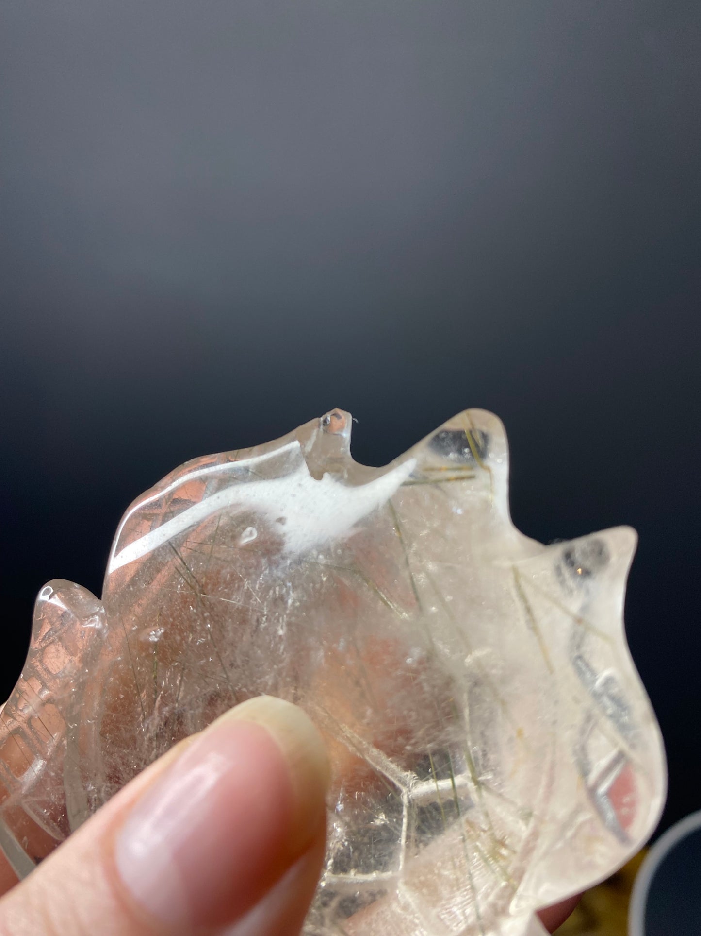 CLEAR QUARTZ TURTLE WITH RUTILE INCLUSIONS (IMPERFECT)