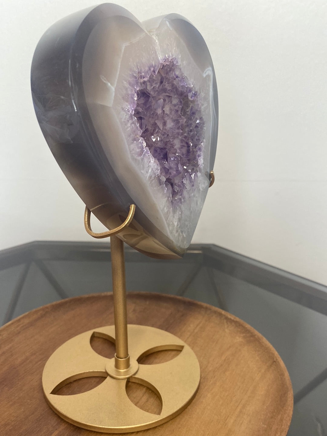 AMETHYST AGATE DRUZY HEART CARVING WITH STAND