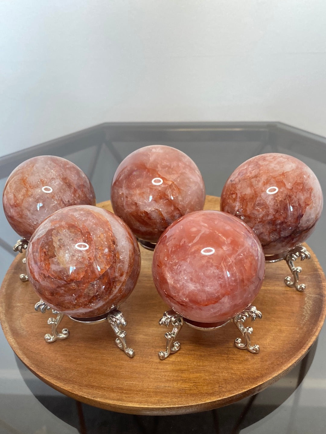 LARGE FIRE QUARTZ SPHERES A - E