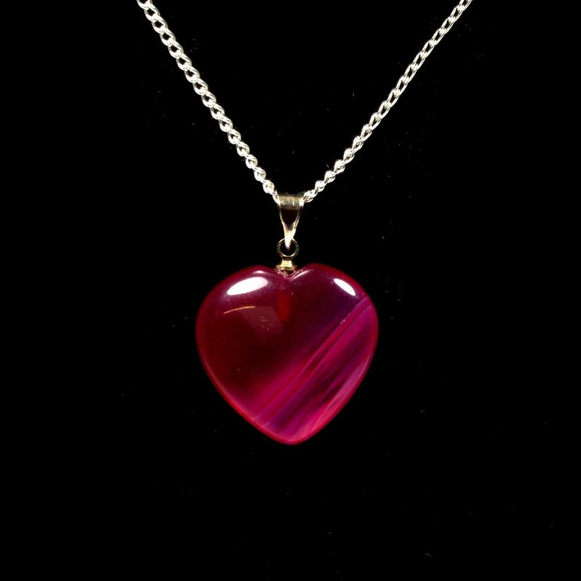 PINK AGATE HEART PENDANT WITH CHAIN