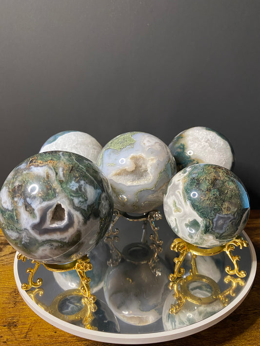 MOSS AGATE SPHERES F - J