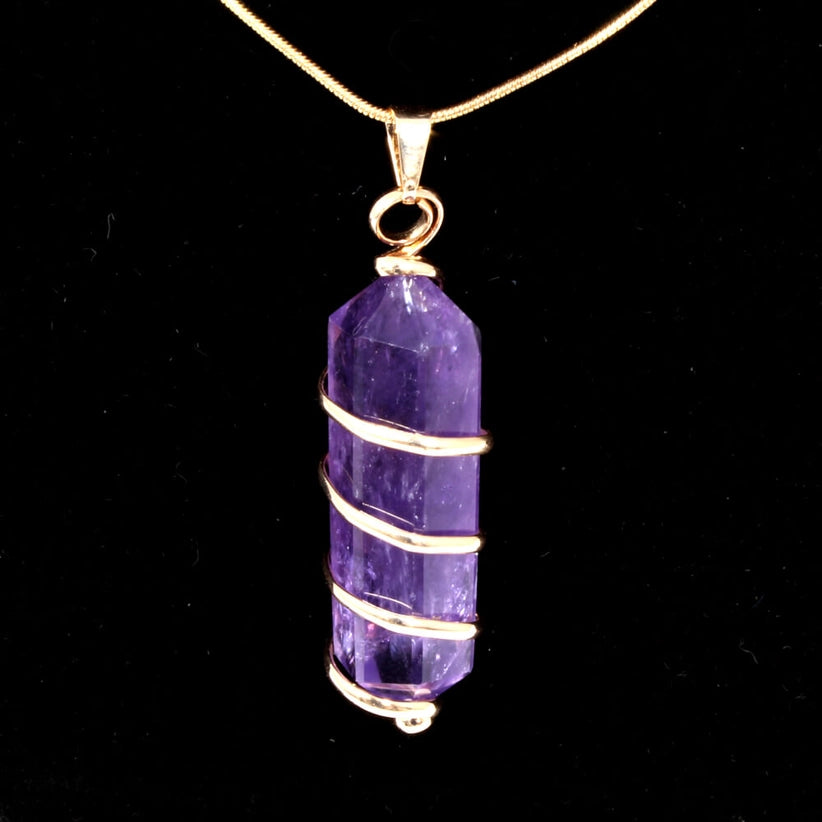 AMETHYST POINT WITH GOLD SPIRAL PENDANT & CHAIN