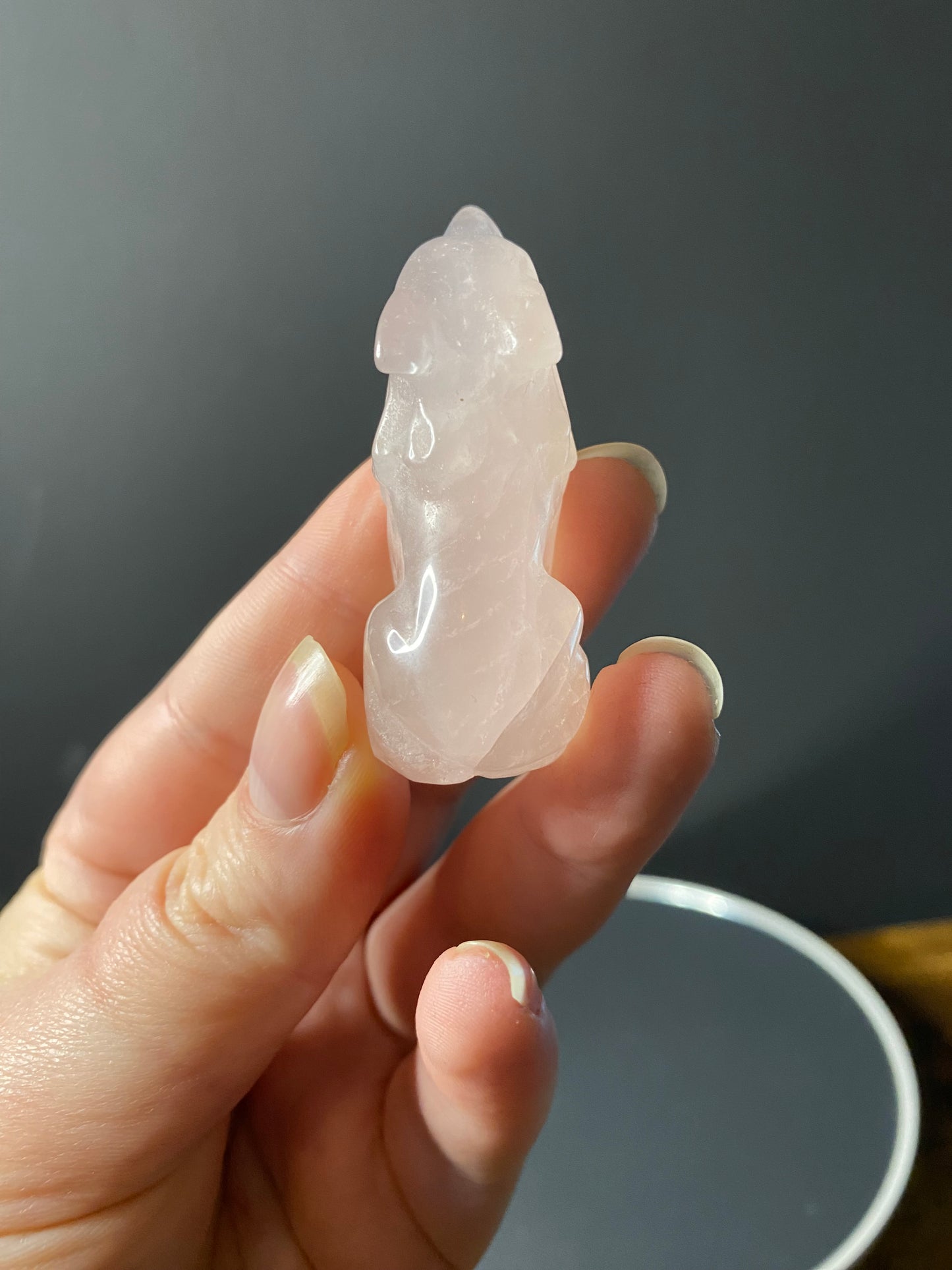 Rose Quartz Wolf Carving