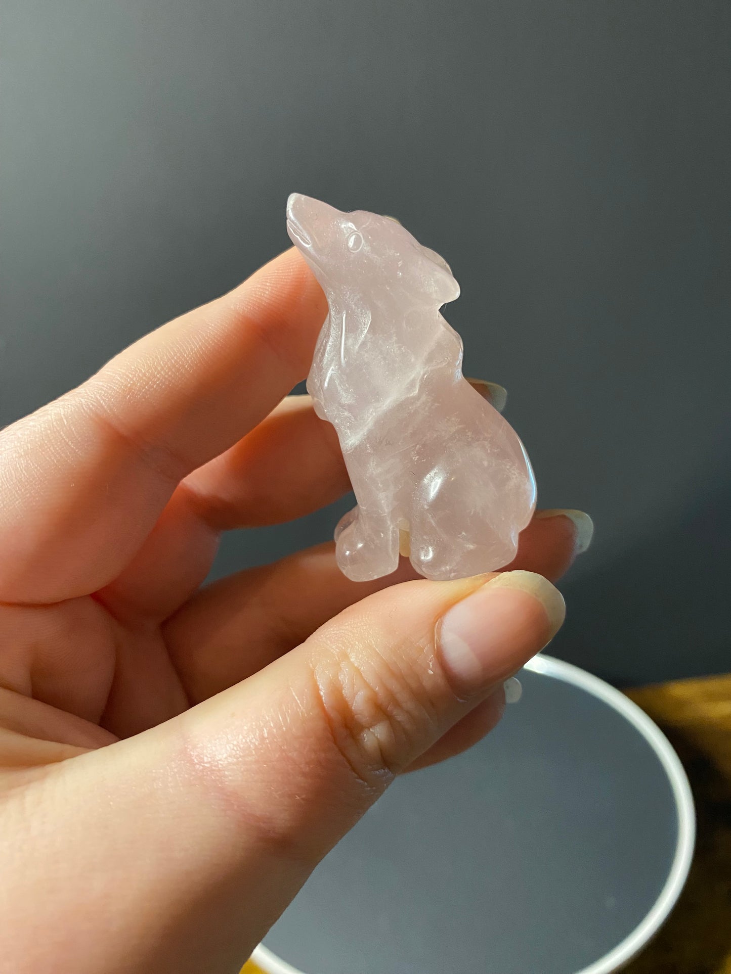 Rose Quartz Wolf Carving