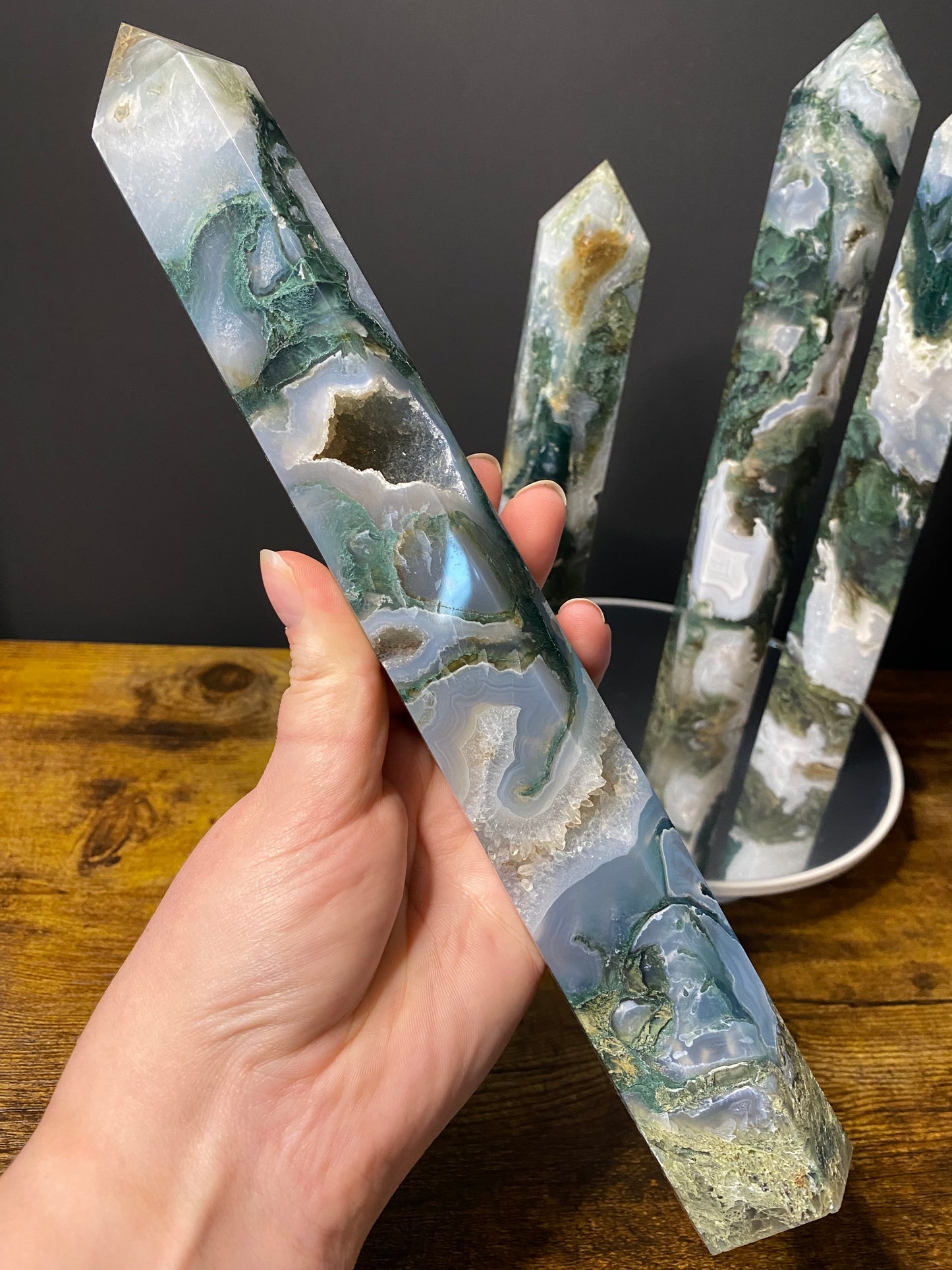 LARGE MOSS AGATE TOWERS