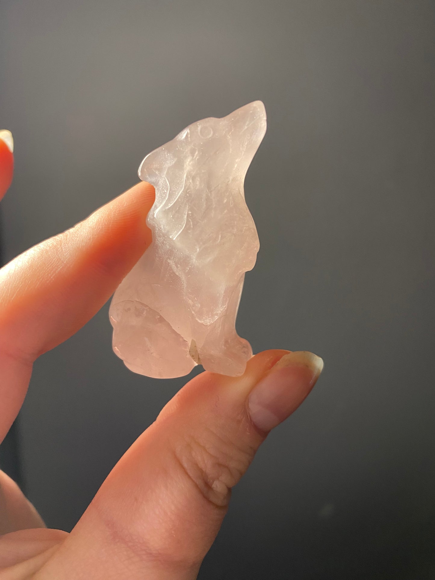 Rose Quartz Wolf Carving