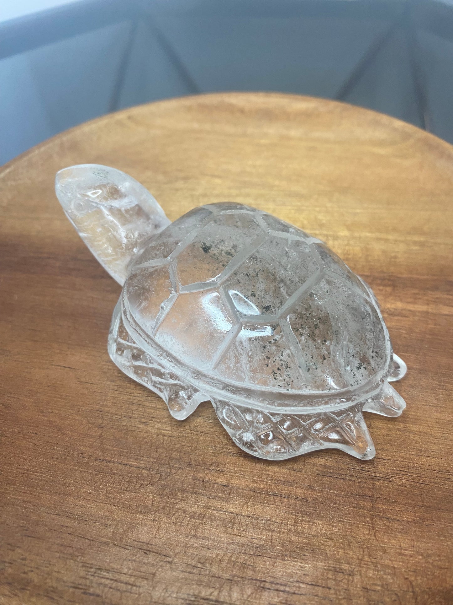 CLEAR QUARTZ TURTLE CARVING WITH GARDEN INCLUSIONS