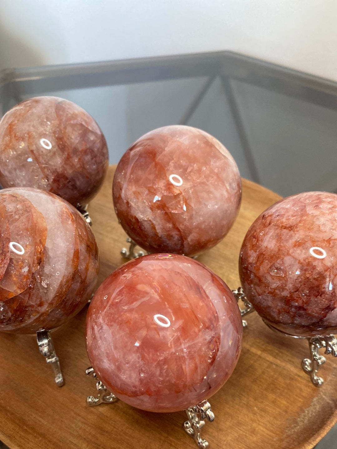 LARGE FIRE QUARTZ SPHERES A - E