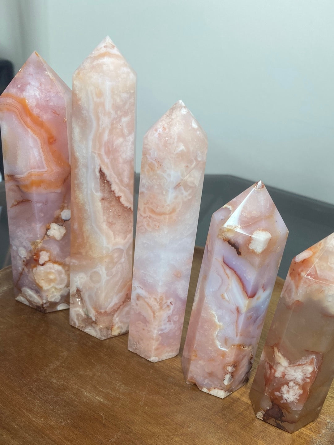 CARNELIAN FLOWER AGATE TOWERS A - E