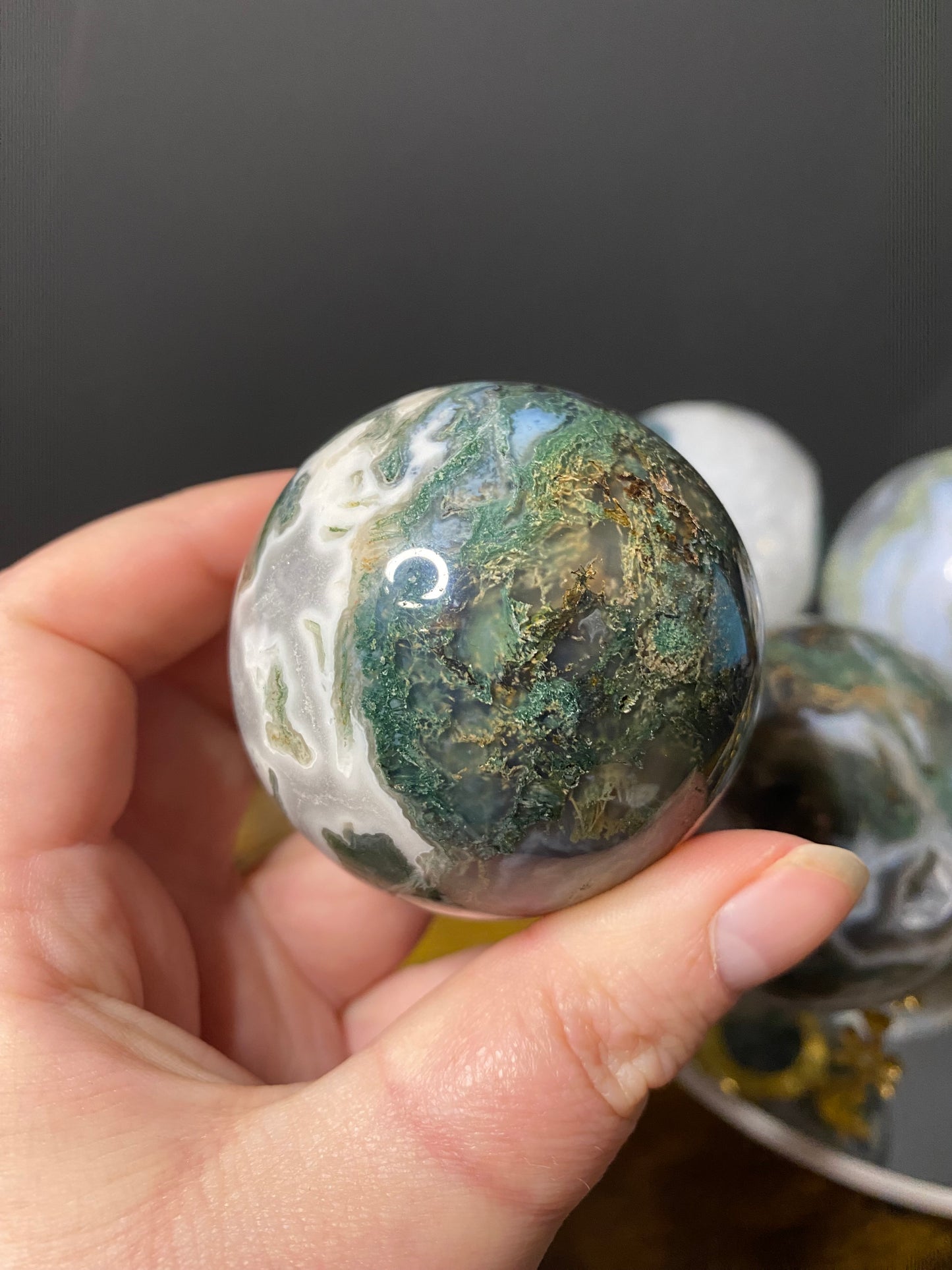 MOSS AGATE SPHERES F - J