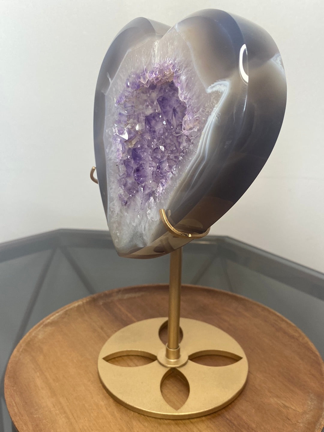 AMETHYST AGATE DRUZY HEART CARVING WITH STAND