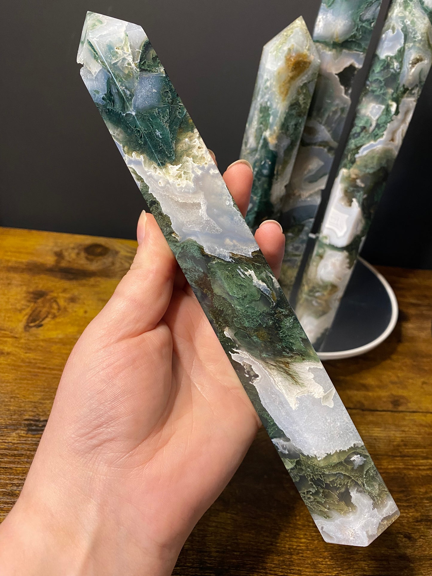 LARGE MOSS AGATE TOWERS