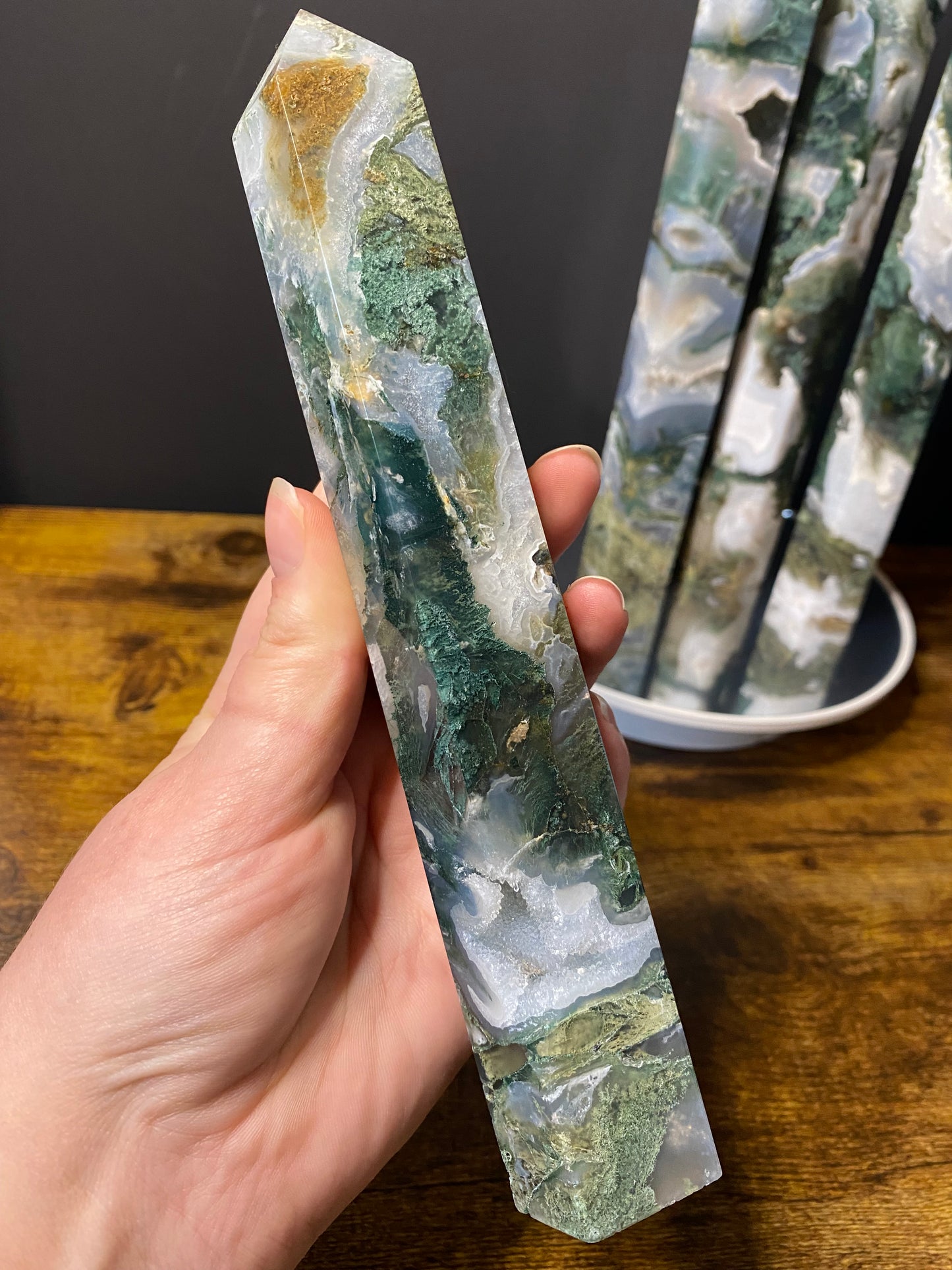 LARGE MOSS AGATE TOWERS