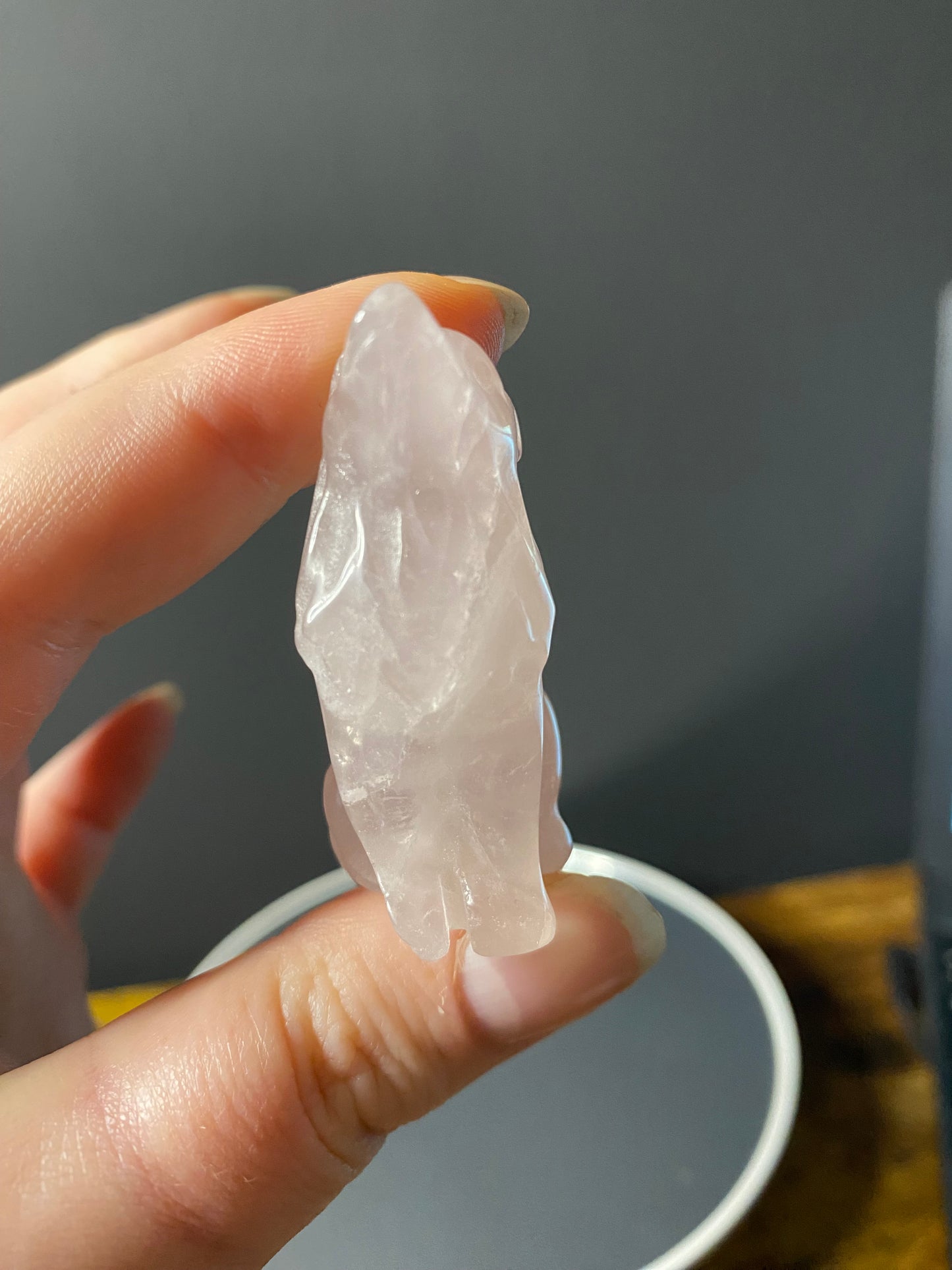 Rose Quartz Wolf Carving