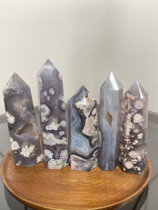 BLACK FLOWER AGATE TOWERS A - E