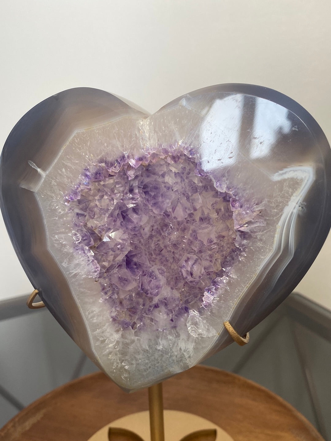 AMETHYST AGATE DRUZY HEART CARVING WITH STAND