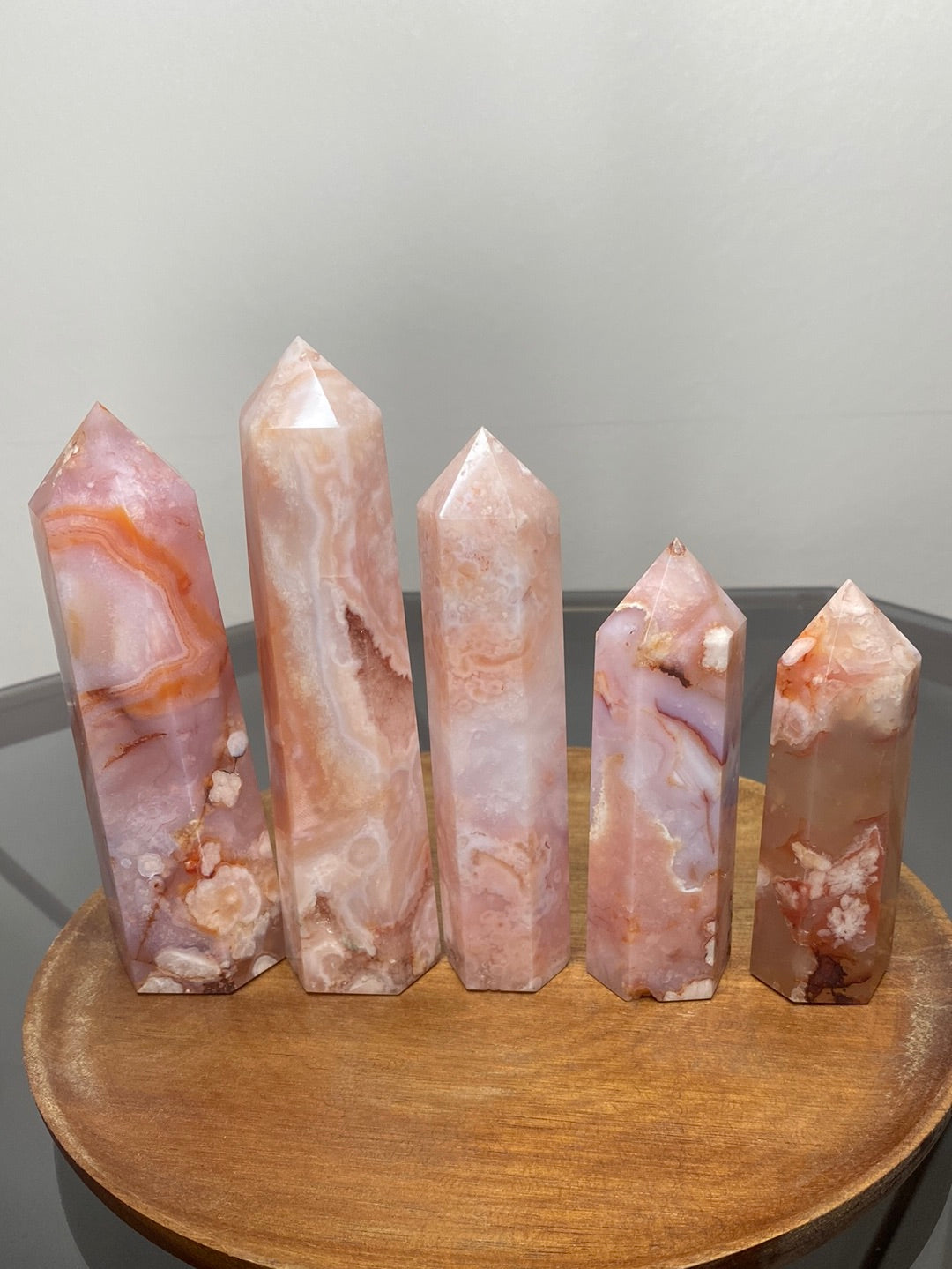 CARNELIAN FLOWER AGATE TOWERS A - E