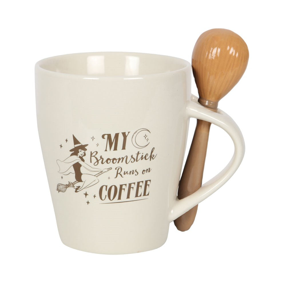 MY BROOMSTICK RUNS ON COFFEE MUG AND SPOON SET