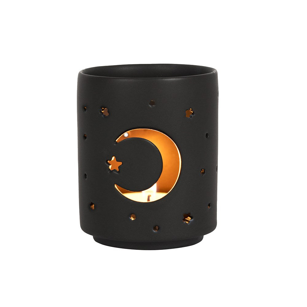 SMALL BLACK MYSTICAL MOON CUT OUT TEALIGHT HOLDER