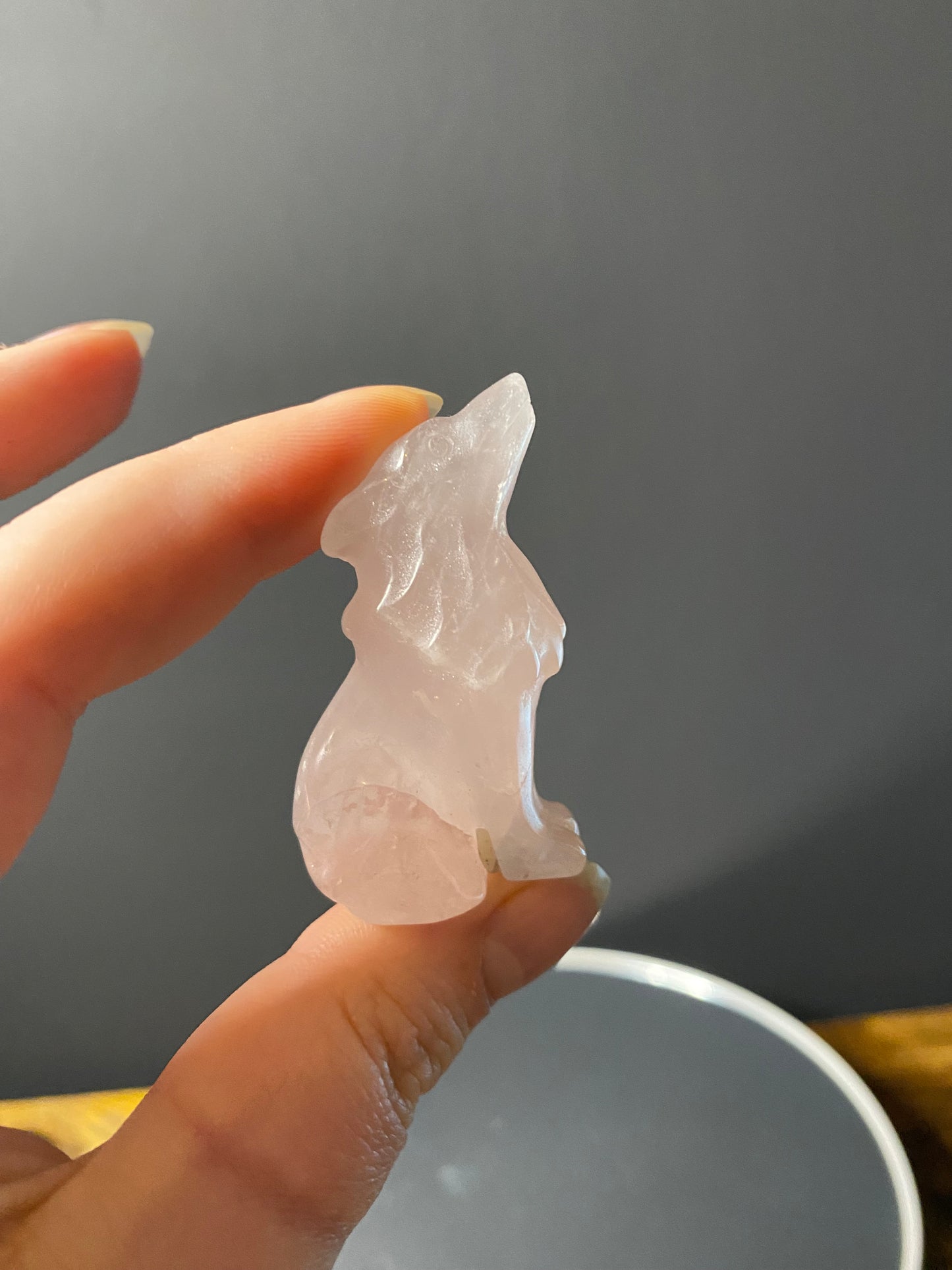 Rose Quartz Wolf Carving