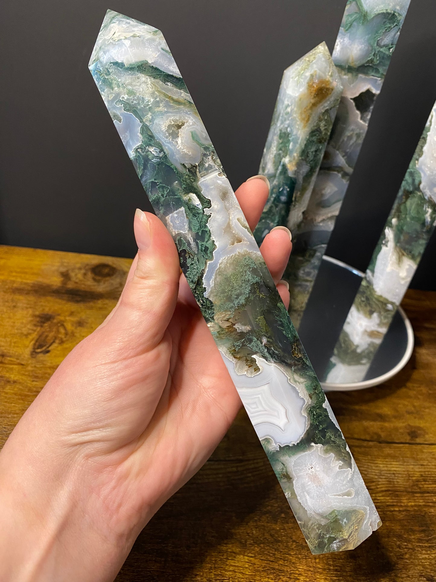 LARGE MOSS AGATE TOWERS