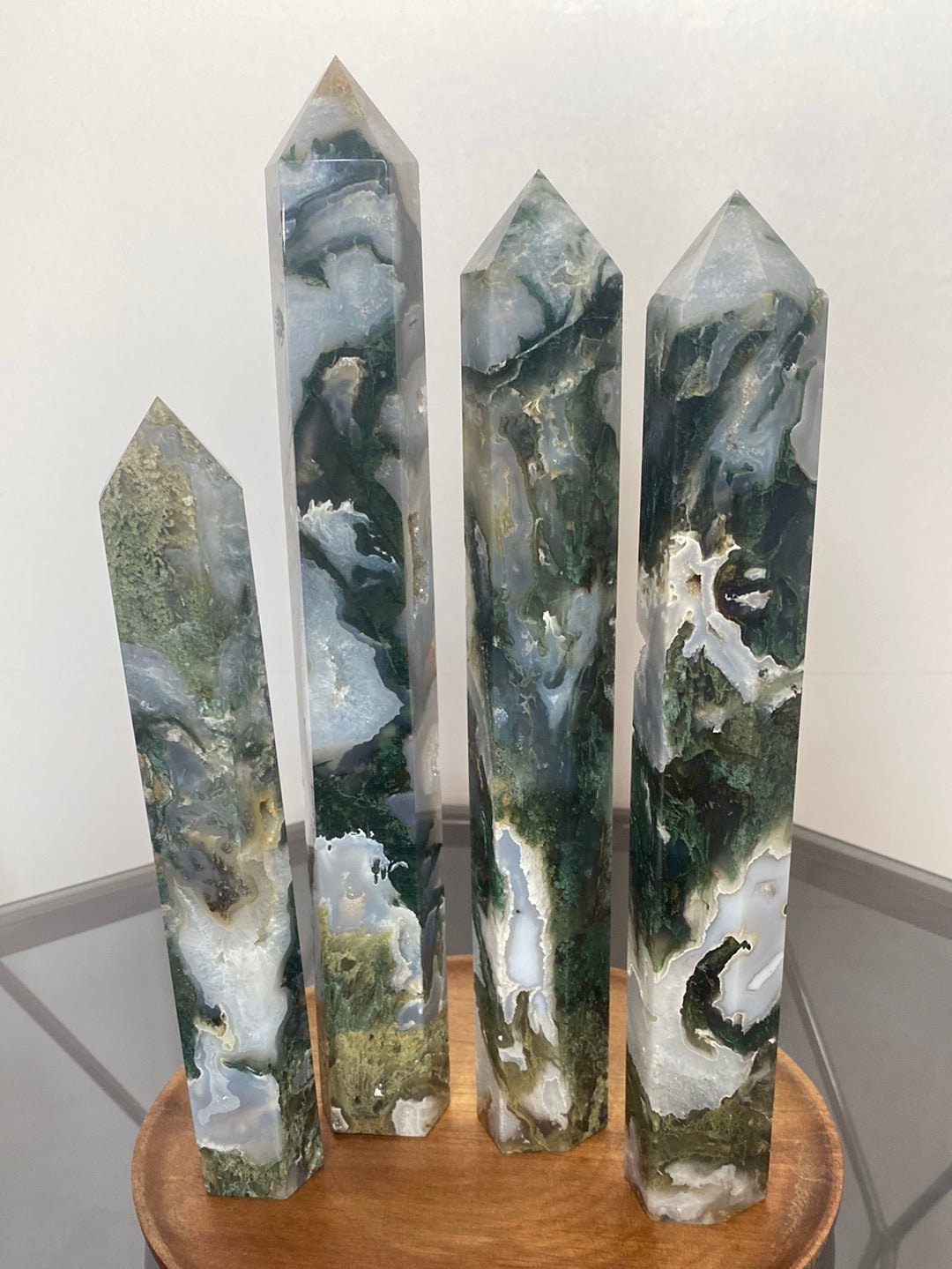 LARGE MOSS AGATE TOWERS