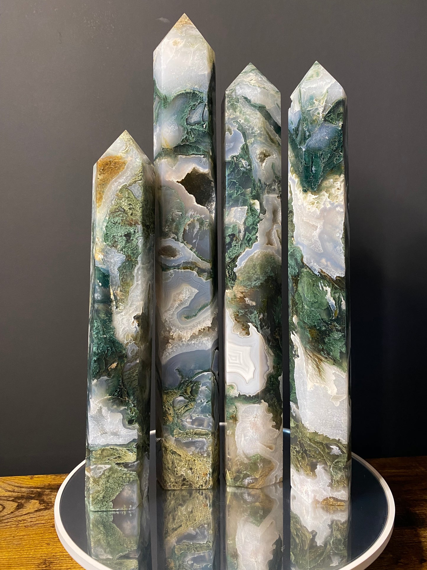 LARGE MOSS AGATE TOWERS