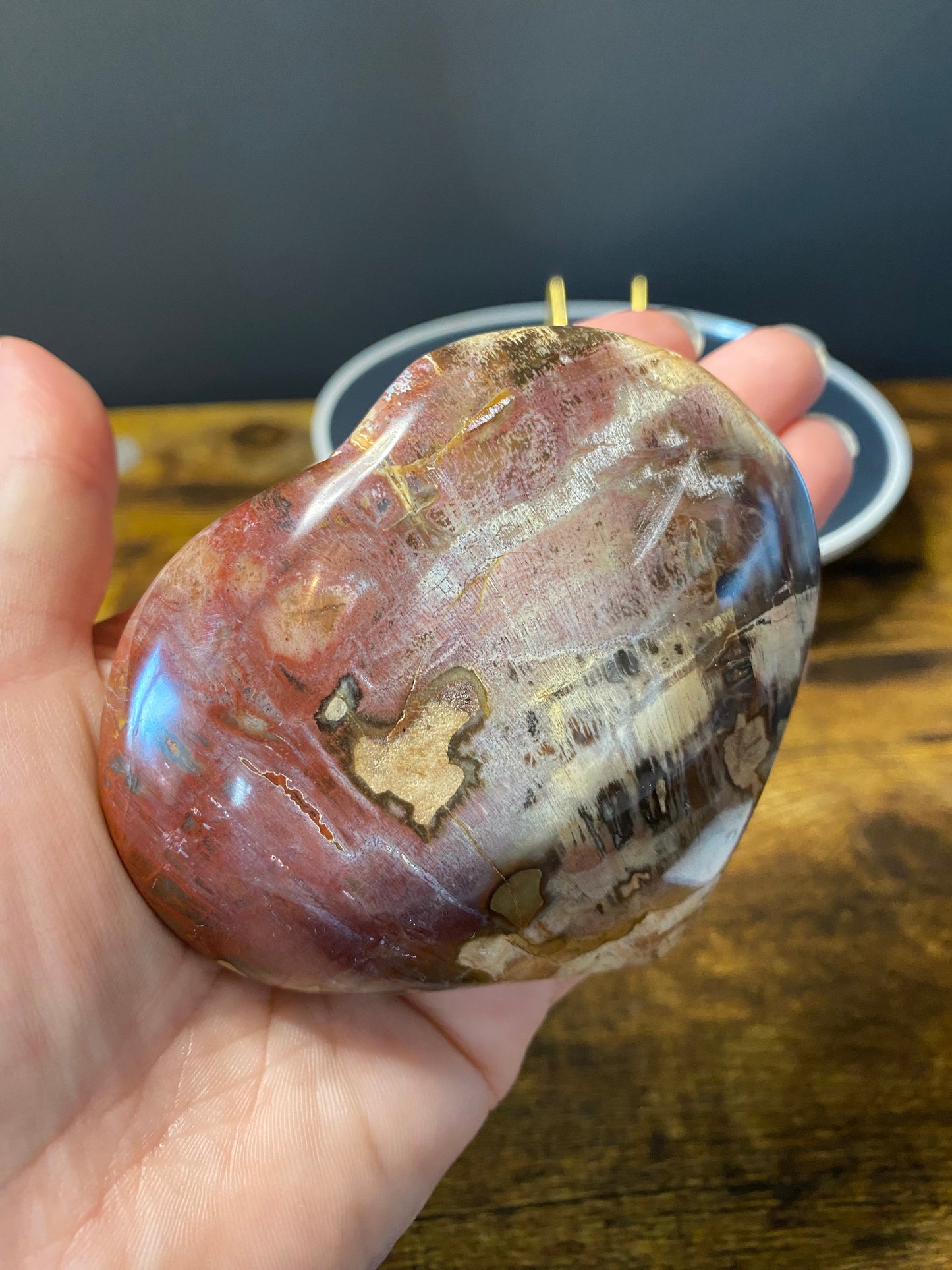 PETRIFIED WOOD HEART CARVING ON STAND