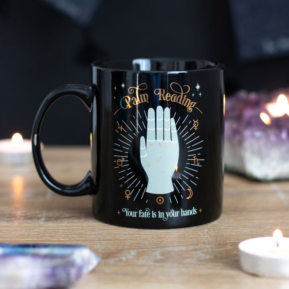 BLACK PALM READING MUG