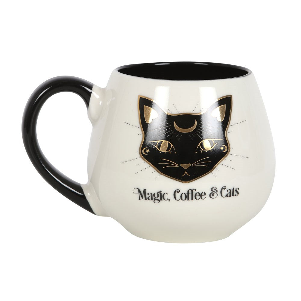 MAGIC, COFFEE & CATS ROUNDED MUG