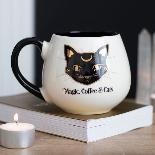 MAGIC, COFFEE & CATS ROUNDED MUG