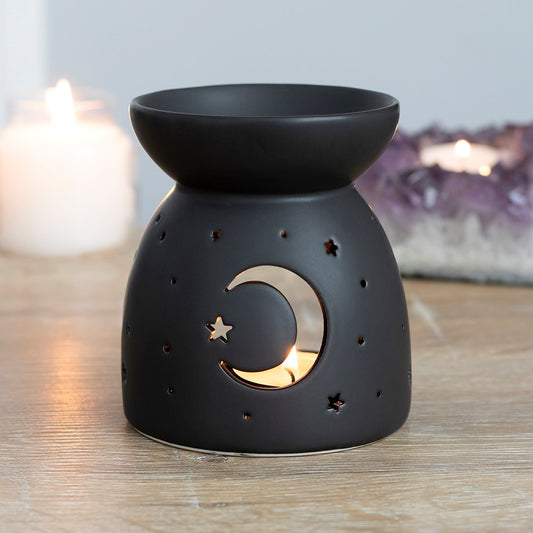 BLACK MYSTICAL MOON CUT OUT OIL / WAX MELT BURNER